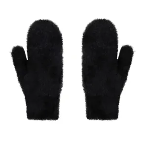 Moffole invernali calde e soffici in maglia nera da donna, guanti spessi in peluche.