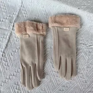 Guantes de invierno cálidos para mujer con puños de felpa, cortavientos y cómodos para exteriores.