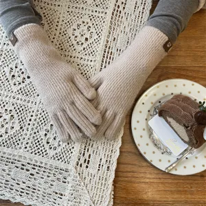 Winter warm knitted long gloves for women, solid color fingerless design, cozy aesthetic style.