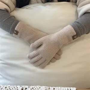 Cozy winter long knit gloves in beige, soft warm touch for women daily wear stylish warm.
