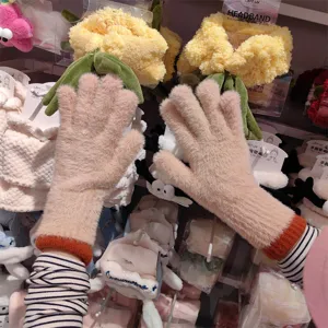 Winter warm knitted gloves plush split-finger touch screen gloves soft fleece cycling gloves