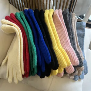Women long knit gloves winter warm solid color fingerless wool gloves cozy colorful style