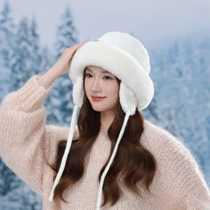 Winter warm thick velvet ear-flap fisherman hat detail, soft plush trim and windproof design.