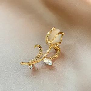 Vintage Botanical Flower Tulip Brooch Elegant Pin Alloy Rhinestone Fashion Jewelry Accessories For Women