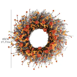 Autumn harvest wreath with small pumpkins and berries, diameter 45cm or 17.71 inches.