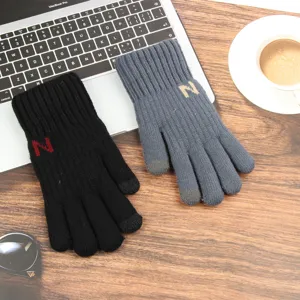 Gants tactiles tricotés en molleton épais pour hommes, gants chauds d'hiver pour cyclisme outdoor.