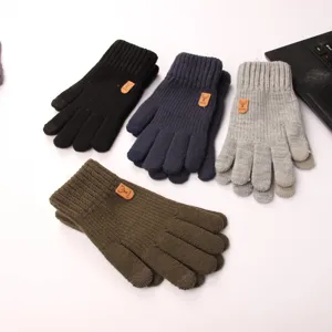 Knitted winter warm touch screen gloves set in multiple solid colors detail view