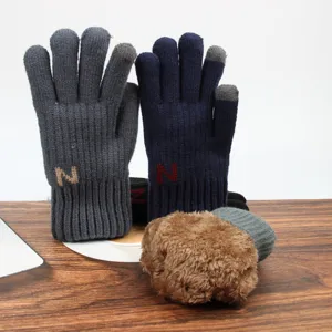 Gants d'hiver pour hommes chauds tricotés tactiles polaire épais gants thermiques