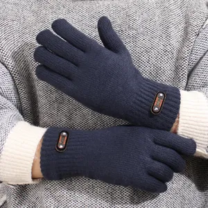 Gants tactiles en tricot pour hommes d'hiver décontractés chauds épais cinq doigts