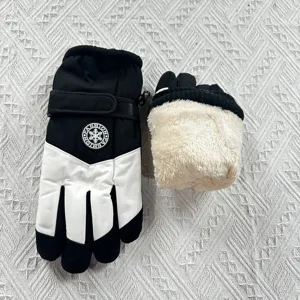 Thickened winter ski gloves with soft plush fleece lining, windproof and waterproof design.