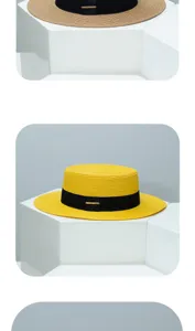 Stylish flat top straw hat for women, summer woven beach sunshade cap, outdoor casual.