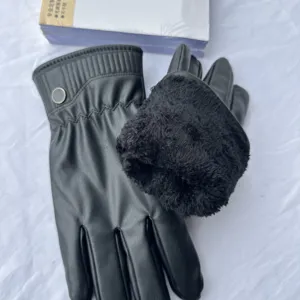 Winter touch screen leather gloves waterproof thick plush lined warm windproof gloves for men