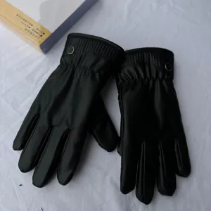 Winter warm black leather touchscreen gloves for men women riding windproof thermal.