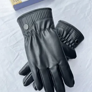 Black winter leather touch screen gloves windproof warm thermal cycling motorcycle gear