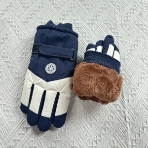 Winter warm ski gloves with thick plush lining and waterproof design for outdoor sports.