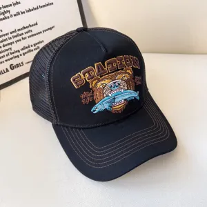 Vintage embroidered bear trucker cap, breathable mesh back baseball hat for men and women.