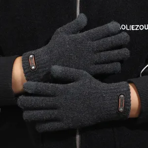 Gants Tricotés Thermiques d'Hiver pour Hommes Écran Tactile Laine Chaude Cinq Doigts Cyclisme Extérieur
