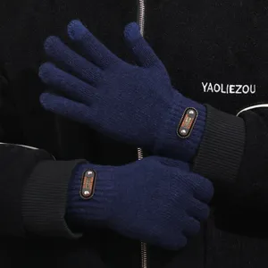 Gants tricotés pour hommes d'hiver tactile cyclisme chauds gants en laine à cinq doigts