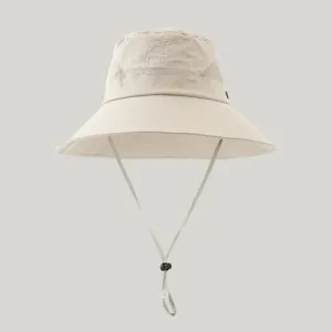 Close-up view of the breathable mesh panels and adjustable chin strap details on the hat.