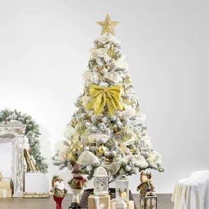 Luxury snow flocked Christmas tree set with golden ornaments and star topper for home decor