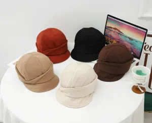 Vrouwen effen gestapelde geplooide koepelhoed herfst winter casual streetwear stijl hoed
