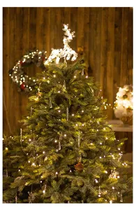 Glowing iron art Christmas tree topper deer with warm LED lights festive decoration