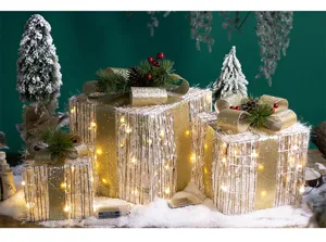 Glowing Christmas gift box set with warm LED lights and festive ribbon decorations