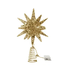 Sparkling gold multi-point star Christmas tree topper with battery box for tree decor
