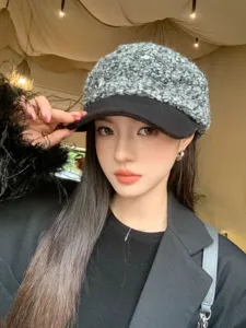 Stylish loop yarn patchwork woolen newsboy hat for autumn winter retro warm beret cap