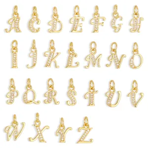 Moda Rame Placcato Oro 18K Alfabeto Iniziale Lettera Ciondolo Strass Intarsiato Gioielleria Componenti Per Collana Donna Accessorio