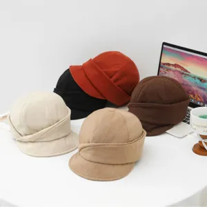 Vrouwen Herfst Winter Casual Effen Kleur Geplooid Klep Baret Hoed Minimalistische Straatstijl Wollen Koepel Muts Mode Hoofddeksel
