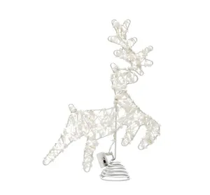 Luminous white iron reindeer Christmas tree topper decorated with warm LED fairy lights.