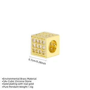 Macro view of gold plated brass cube bead with 5A+ cubic zirconia material details