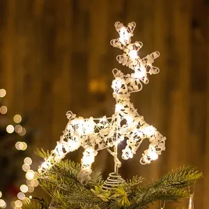 Elegant LED iron wire reindeer Christmas tree topper decoration with warm white glow