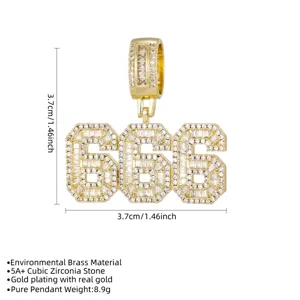 Detailansicht des 666 Iced-Out-Anhängers mit Goldbeschichtung und Größenangaben.