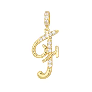 Elegante ciondolo lettera F placcato in oro con pietre di zirconia cubica luccicanti