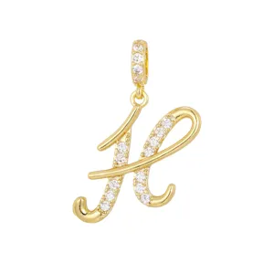 Elegante pendente lettera H color oro con incastonati pietre di zirconia cubica