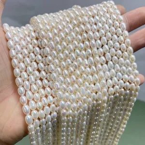 High Lustre Natural Freshwater Pearl Rice Beads For DIY Necklace Jewelry Making Accessories Polished White Strand