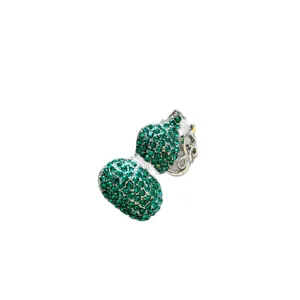 Exquisite new Chinese style gourd brooch with sparkling green crystals and elegant silver metal trim.