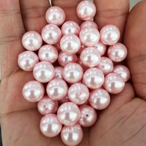 Round pink half-drilled shell pearls for DIY handmade jewelry making accessories