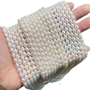 High luster 5mm white natural freshwater rice pearls for DIY necklace jewelry making