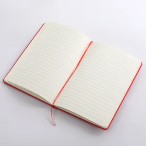Red A5 PU leather lined notebook journal with bookmark ribbon for office school writing.
