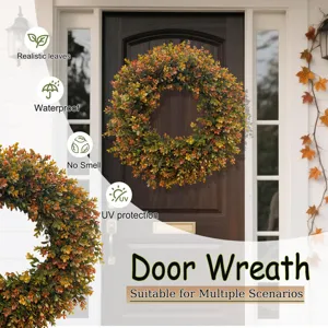 Autumn artificial boxwood wreath for front door with UV protection and waterproof leaves