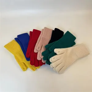Multi-color knit winter gloves for women, warm wool touchscreen gloves with open fingers.