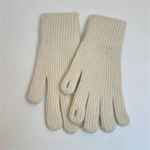 Women winter warm knit gloves solid color finger holes casual daily thermal woolen gloves