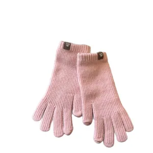 Women winter warm pink knitted gloves, simple solid color full finger wool gloves.