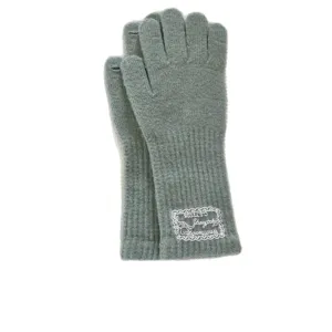 Women long knit touchscreen gloves sage green warm winter thermal gloves elegant design