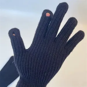 Womens knitted touchscreen gloves open finger winter warm solid color ribbed knit mittens