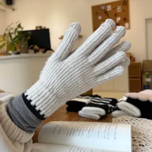 Women winter warm knitted gloves grey wool gloves casual fingerless touchscreen warm gloves