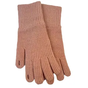 Women winter knitted gloves pink touchscreen split finger warm wool knit gloves main view